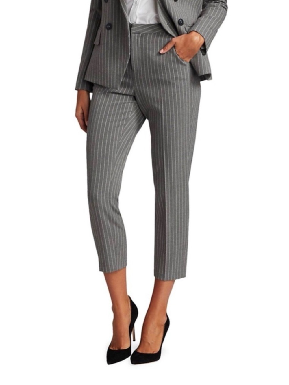 L'Agence Gray Pinstripe Cropped Trousers Ludivine Dress Pants Sz 0